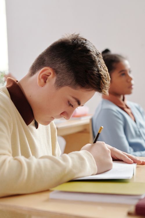 Illustrative image: students working in their notebooks.